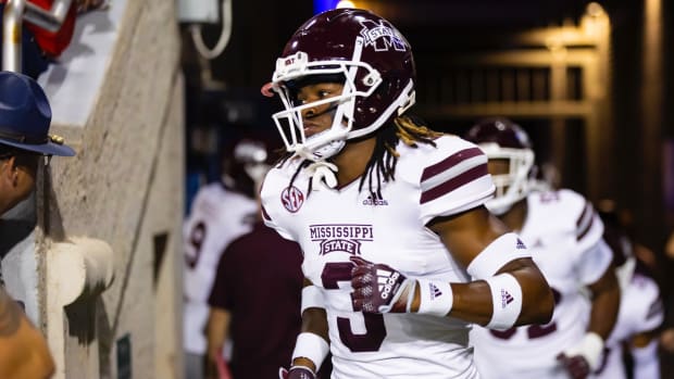 Mississippi State cornerback Decamerion Richardson before a game in 2022.
